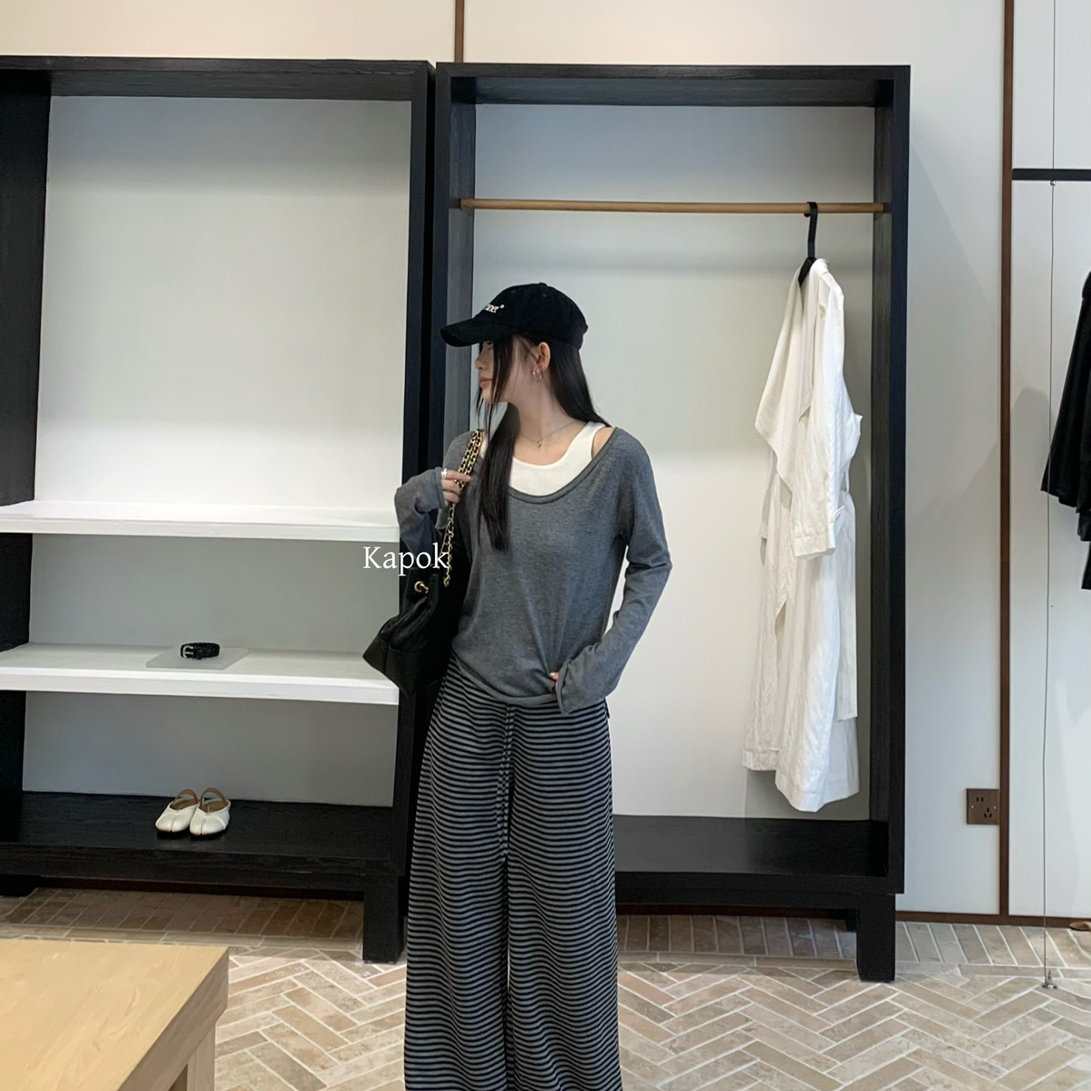 KAPOK-巨好看高级感假两件百搭撞色针织上衣针织衫 - 图0