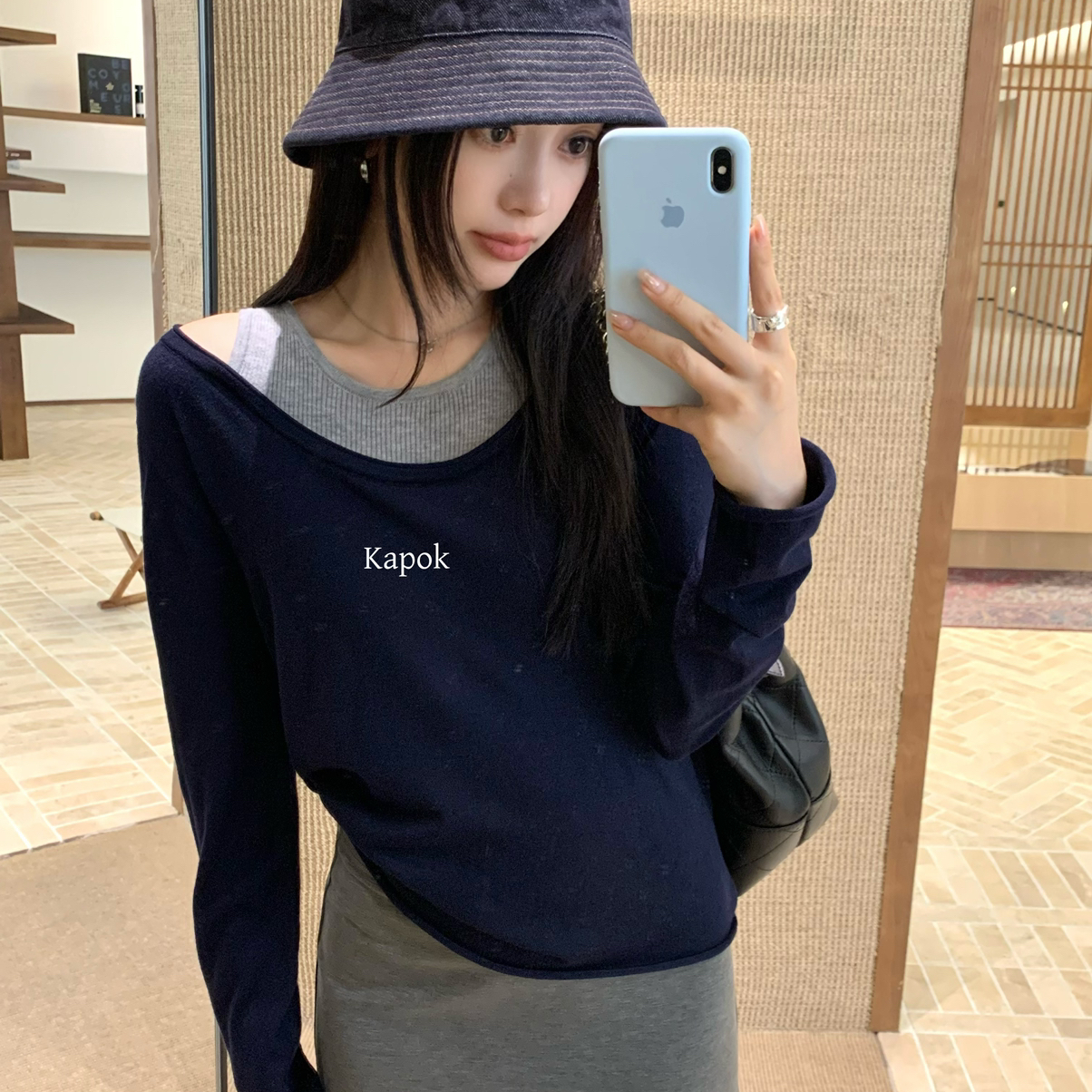 KAPOK-巨好看高级感假两件百搭撞色针织上衣针织衫 - 图2