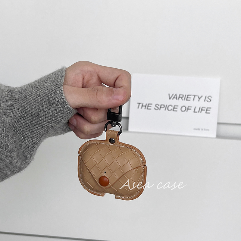 Asea简约ins复古编织皮质适用airpods pro3挂绳耳机套苹果2/三/4代无线蓝牙设计感小众纯色保护壳男新款女 - 图2