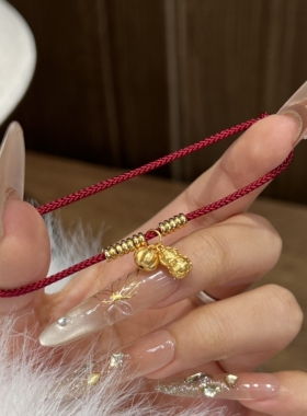S925好事花生红绳纯银手链女过年手工编绳手串生日礼物女友闺蜜