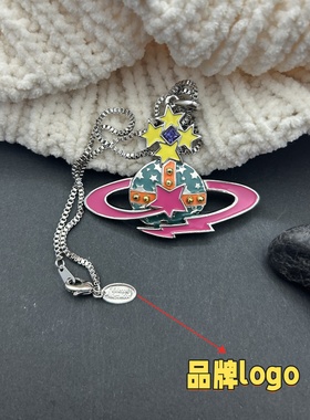 NANA西太老版本经典款土星吊坠项链时尚女OL粉色拼色短款锁骨链