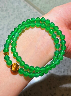 复古绿玉髓虎眼石手串女 多圈小众设计感气质显白百搭手链