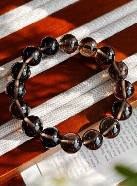 12mm天然冰种黑曜石串珠项链 气质通勤百搭茶色锁骨链颈链 送闺蜜