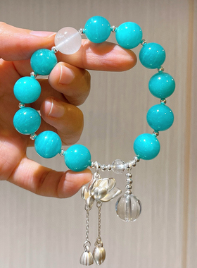 12mm大颗粒天然天河石月光石手链古风新中式925银配饰流苏手串