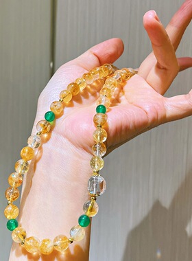 复古风黄水晶绿玉髓白水晶多宝项链女 小众设计感锁骨链百搭显白