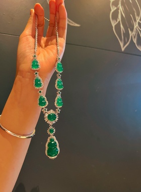 起光绿玉髓葫芦晚宴款项链蛋面玛瑙长款颈链仿翡翠饰品名媛风