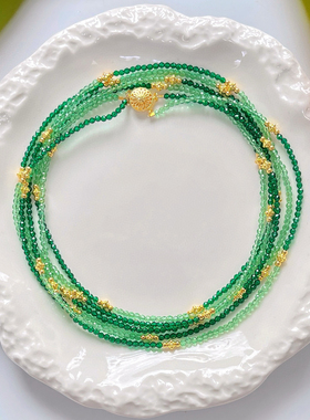 原创手作版人造水晶祖母绿色小米珠项链女轻奢小众锁骨链颈链配饰