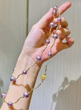 秋冬新品紫色珍珠项链 小众设计轻奢满天星锁骨链 复古优雅名媛风