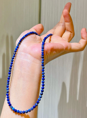 新中式复古4mmbaby珠天然青花瓷青金石项链复古蓝串珠高级锁骨链