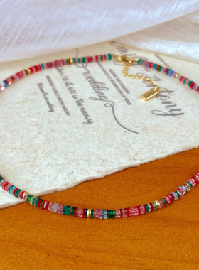 多巴胺时尚彩色算盘珠串珠项链女复古气质小众设计叠戴锁骨颈链女