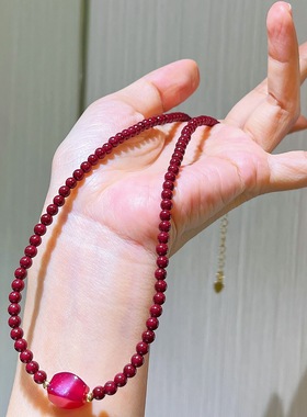 高品质新年红显白安可拉红施家人造水晶珍珠项链天然红玉髓锁骨链