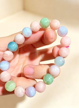 10mm天然摩根石手串糖果色马卡龙冰透绿单圈水晶手链女闺蜜礼物