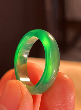 新中式翡翠绿色玉髓戒指叠带气质复古小众食指板指圈号随机14-17