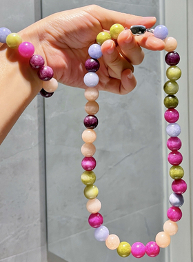 夏日多巴胺彩色圆珠锁骨链小众设计感石英岩玉串珠颈链女款爆款