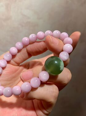 8mm天然紫锂辉猫眼手串新中式16mm岫玉圆珠配珠温柔显白水晶手链