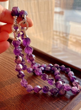 12mm超美的高品质天然乌拉圭紫水晶不规则项链 高级感颗颗打结