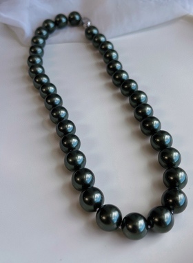 黑高级大溪地色天然深海贝珠珍珠项链高品质 12mm10mm