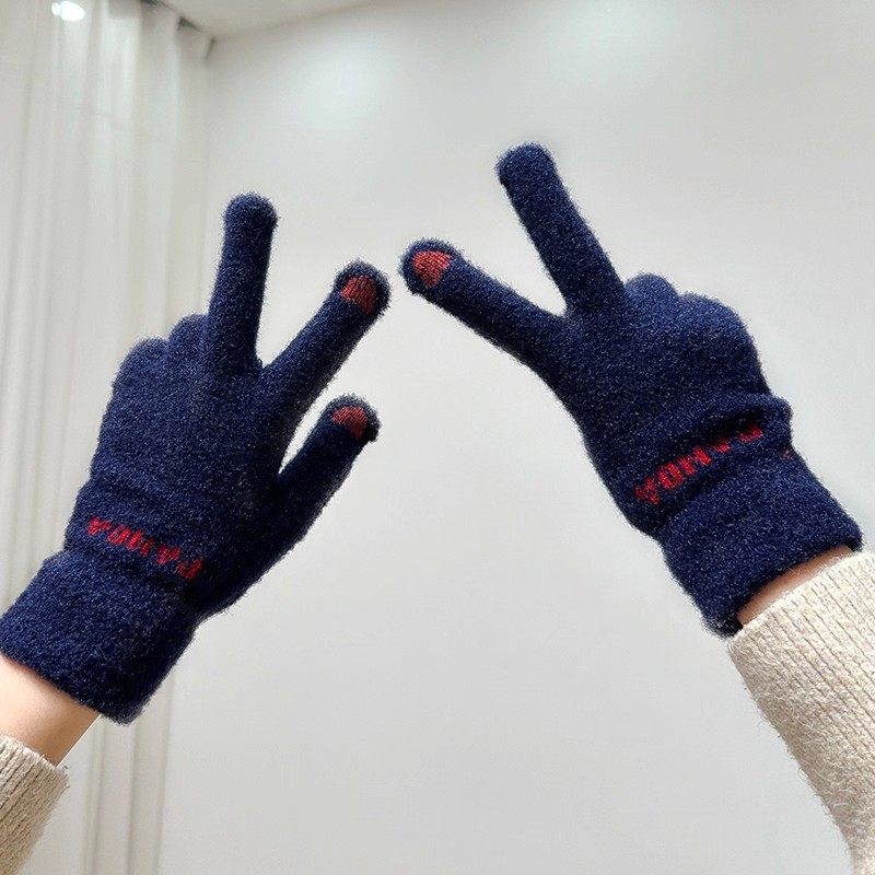 毛线手套女冬季可爱可触屏加绒加厚保暖骑行车五指冬天防寒棉手套,淘宝优惠券,粉丝福利购,淘宝优惠卷