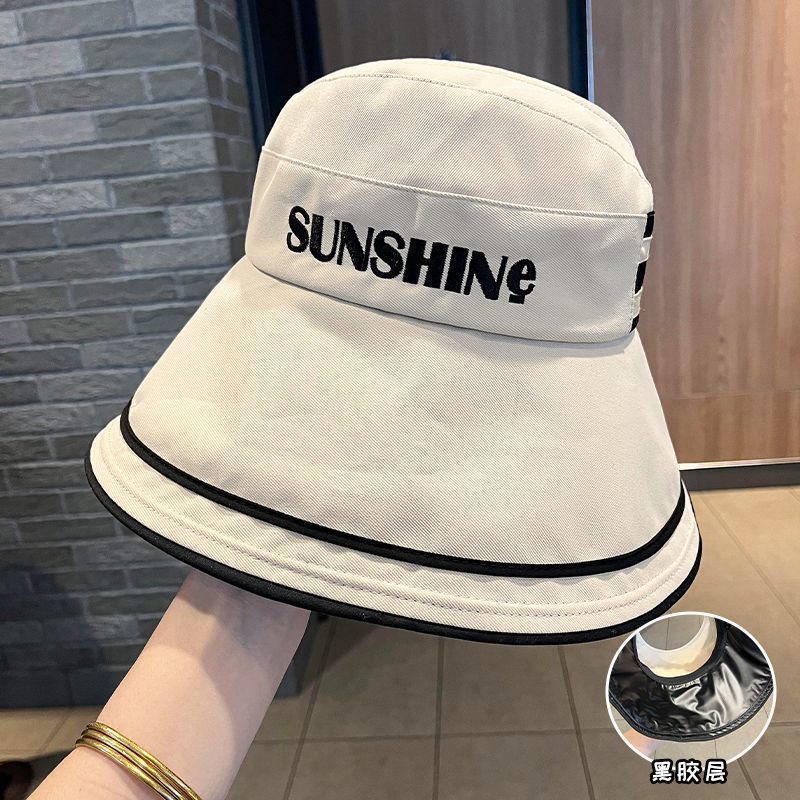 防晒帽子女夏天大檐防紫外线空顶百搭遮阳渔夫帽春夏季黑胶太阳帽 - 图3