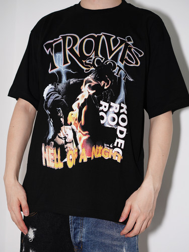 Travis scott嘻哈人像vintageT恤巡演闪电沙漠风格欧美闪电印花男 - 图2