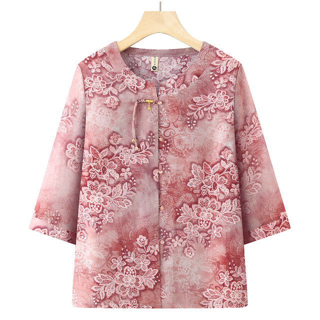 Grandma's summer three-quarter sleeve shirt, thin, elderly women's clothing