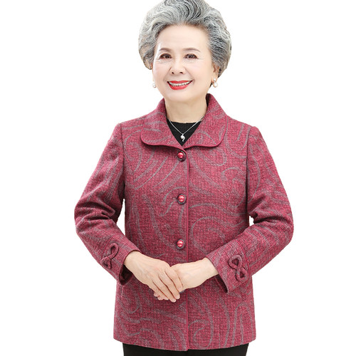 奶奶春秋外套女中老年人60岁70上衣妈妈装加绒加厚老太太冬装衣服 - 图3