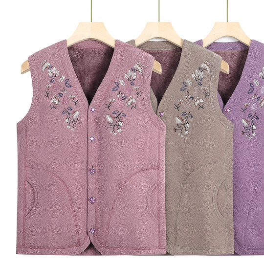 中老年人马甲女秋冬季加绒奶奶装背心妈妈外穿加厚马夹老太太外套