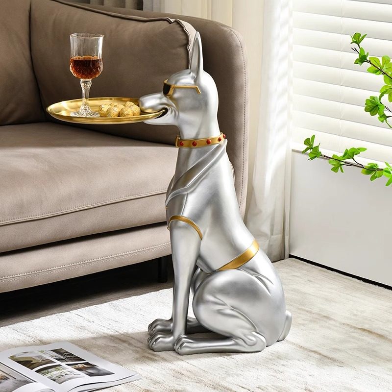 杜宾犬托盘狗摆件客厅电视柜沙发旁装饰品家居乔迁送礼工艺品,淘宝优惠券,粉丝福利购,淘宝优惠卷