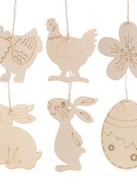 复活节派对工艺品摆件创意美式家居装饰DIY手绘兔子木质鸡蛋挂饰