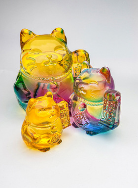 琉璃旺财猫摆件公仔手办开业柜台收银台摆设家居装饰黄水晶