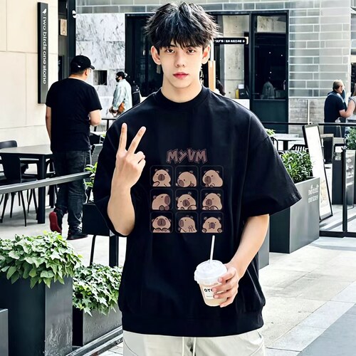 MYJU官方正品夏季情侣纯棉短袖26新款T恤男女潮流圆领短袖成人2A2 - 图1
