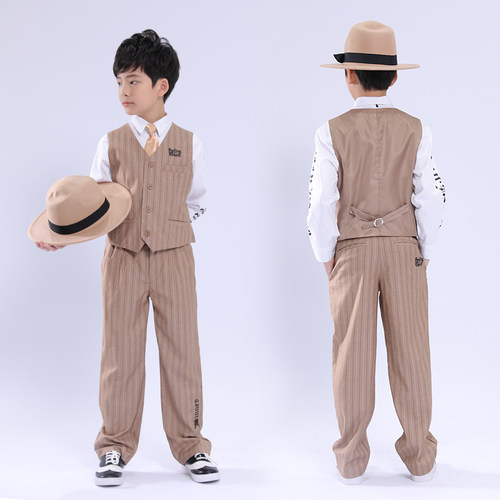 少儿popping演出服机械舞locking演出服儿童战服西装套装男服装 - 图1