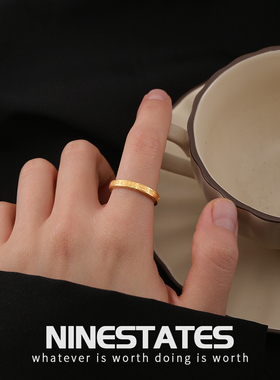 气质食指素圈戒指男女高级感彩金素戒时尚指环小指个性仿黄金尾戒