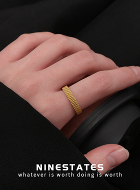 气质食指素圈戒指男女高级感彩金素戒时尚指环小指个性仿黄金尾戒