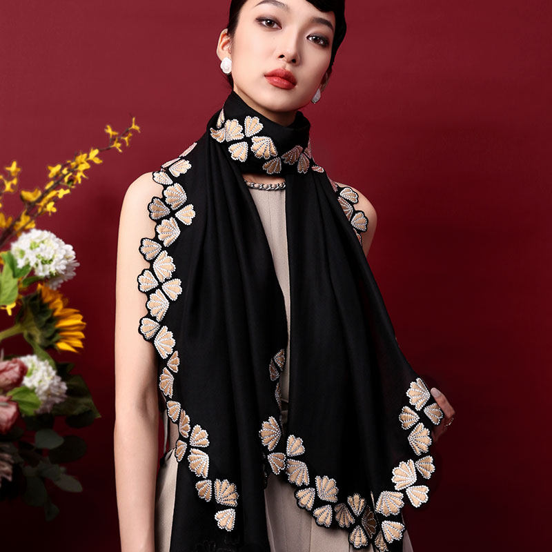 WO*家主打款 玉兰烫钻进口山羊绒pashmina贴布围巾披肩殿堂级礼品,淘宝优惠券,粉丝福利购,淘宝优惠卷