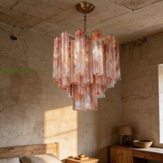 Murano pink new living room lamp retro bedroom chandelier French mid-century style villa restaurant designer lamps
