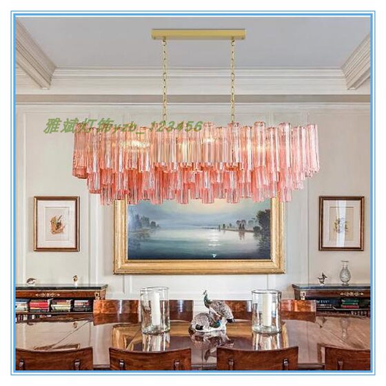 French mid-century style chandelier American bar light luxury glass lamp rectangular villa designer restaurant bedroom lamp
