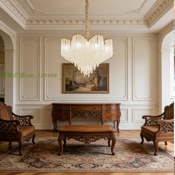 French light luxury crystal glass chandelier, living room and dining room main light, post-modern atmosphere villa duplex building whole house light