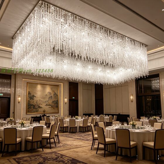 Crystal lamps for banquet rooms, light luxury square modern ceiling lamps, atmospheric engineering lamps for hotel clubs
