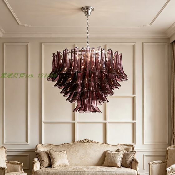 Italian light luxury crystal lamp, high-end villa hall lamp, hotel club, atmospheric duplex building, purple glass chandelier