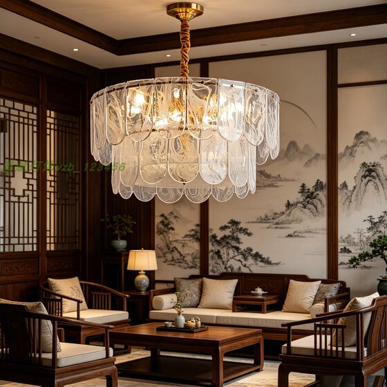 Light luxury living room chandelier model room copper lamp modern simple atmospheric glass crystal lamp restaurant atmosphere bedroom lamp