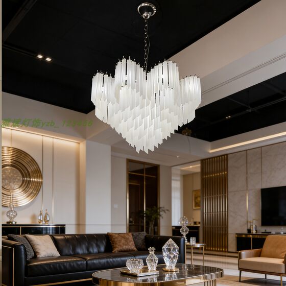 French light luxury crystal glass chandelier, living room and dining room main light, post-modern atmosphere villa duplex building whole house light