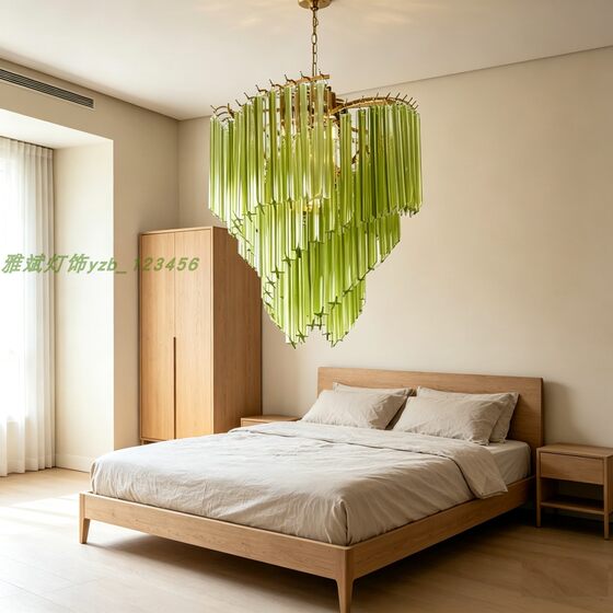 Medieval style green glass strip chandelier Nordic light luxury restaurant bedroom B&B bar creative atmosphere lighting fixtures