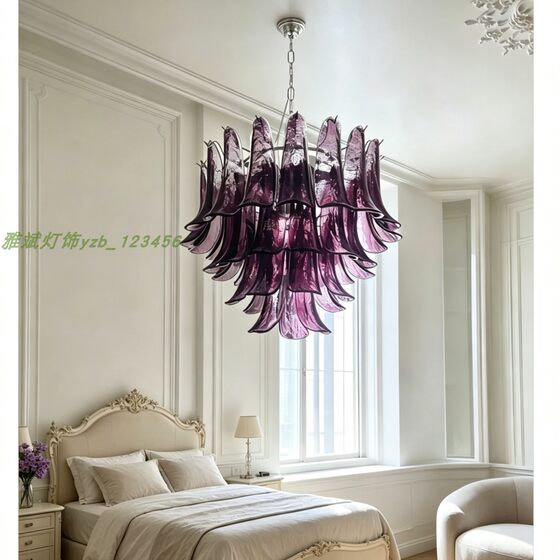 French Munora purple handmade glass lamp villa duplex floor ceiling antique living room restaurant retro chandelier
