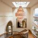 French duplex luxury villa staircase handmade designer glass tube lamp medieval Murano living room long chandelier