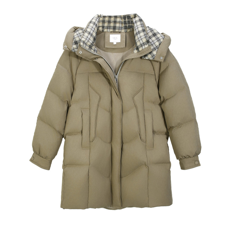 【格子拼接羽绒服】纤莉秀大码女装舒适保暖中长款外套胖mm冬新款