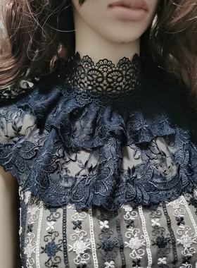 欧美韩日时尚低领配饰白花加宽加大加高蕾丝颈链女假领围脖多层领
