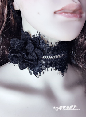2024新品蕾丝颈链网红钩花花朵颈带加宽颈纹遮盖脖链饰品女黑白色