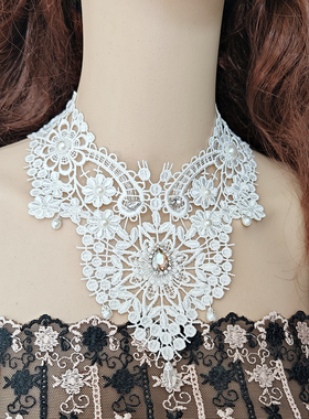 欧美复古洛丽塔哥特萝莉白婚纱礼服手工钉珠锁骨遮盖配饰领子颈链