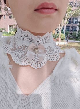 2025新款白色蕾丝颈饰欧美风蝴蝶结装饰领子超仙蕾丝遮盖脖纹颈饰